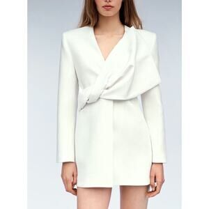 Zara Limited Edition White Blazer Mini Dress Women's Small Lined Twist Bow Rare